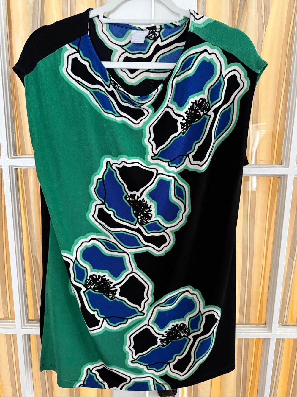 Chicos Traveler’s Green & Blue Floral Drape Neck Top 2, large